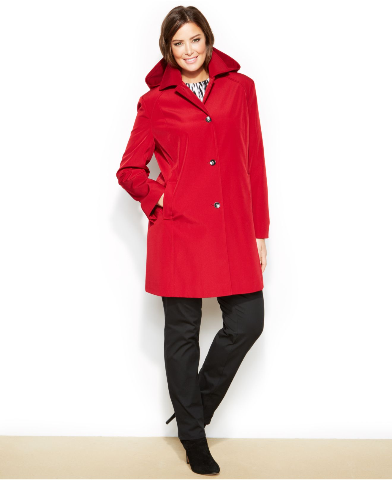 Lyst - Calvin Klein Plus Size Hooded Single-Breasted Raincoat in Red