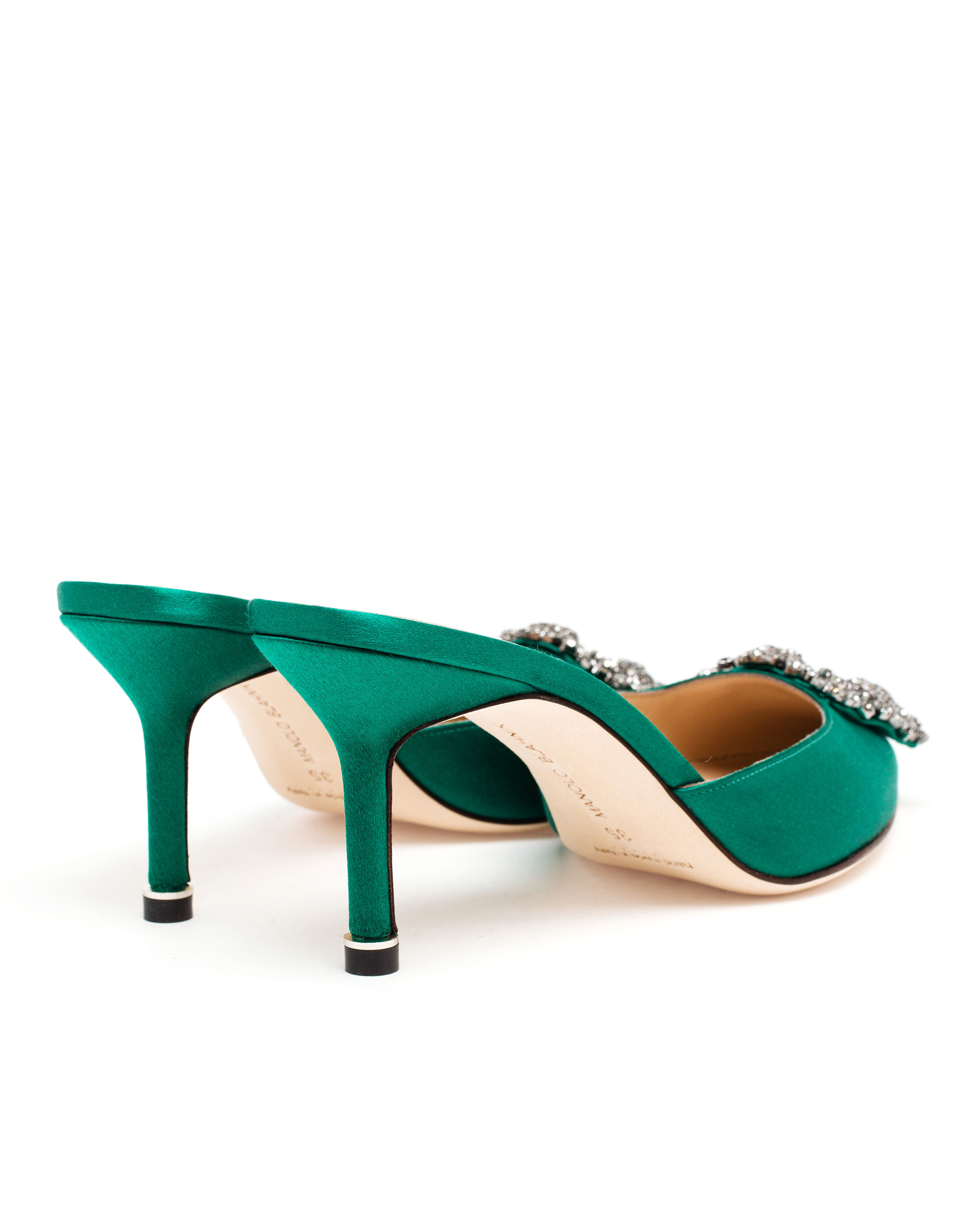 Manolo blahnik Hangisi Embellished Satin Mules in Green | Lyst