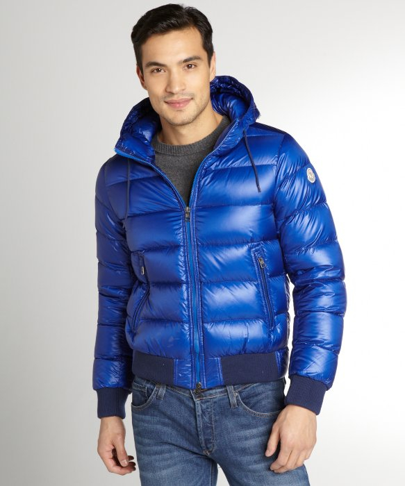 Lyst - Moncler Quilted Hooded Marque Down Filled Coat in Blue for Men