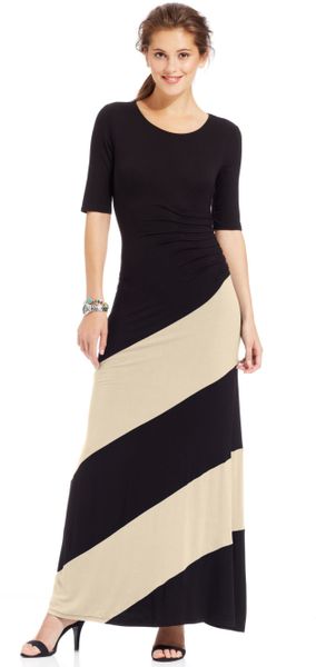 Eci Pleated Striped Maxi Dress in Brown (Black/Tan) | Lyst