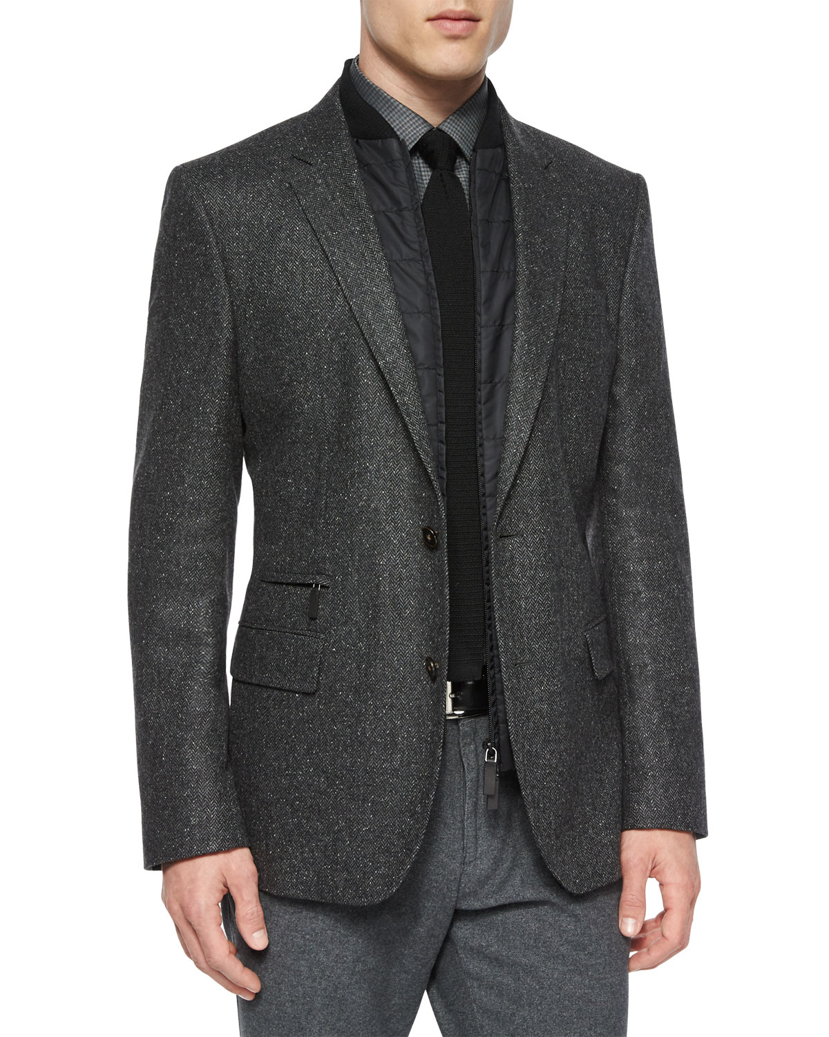 Boss Herringbone Two button Jacket  With Removable Gilet in 