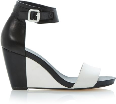 Dune Grill Leather Wedge Sandals in Black (BlackWhite)