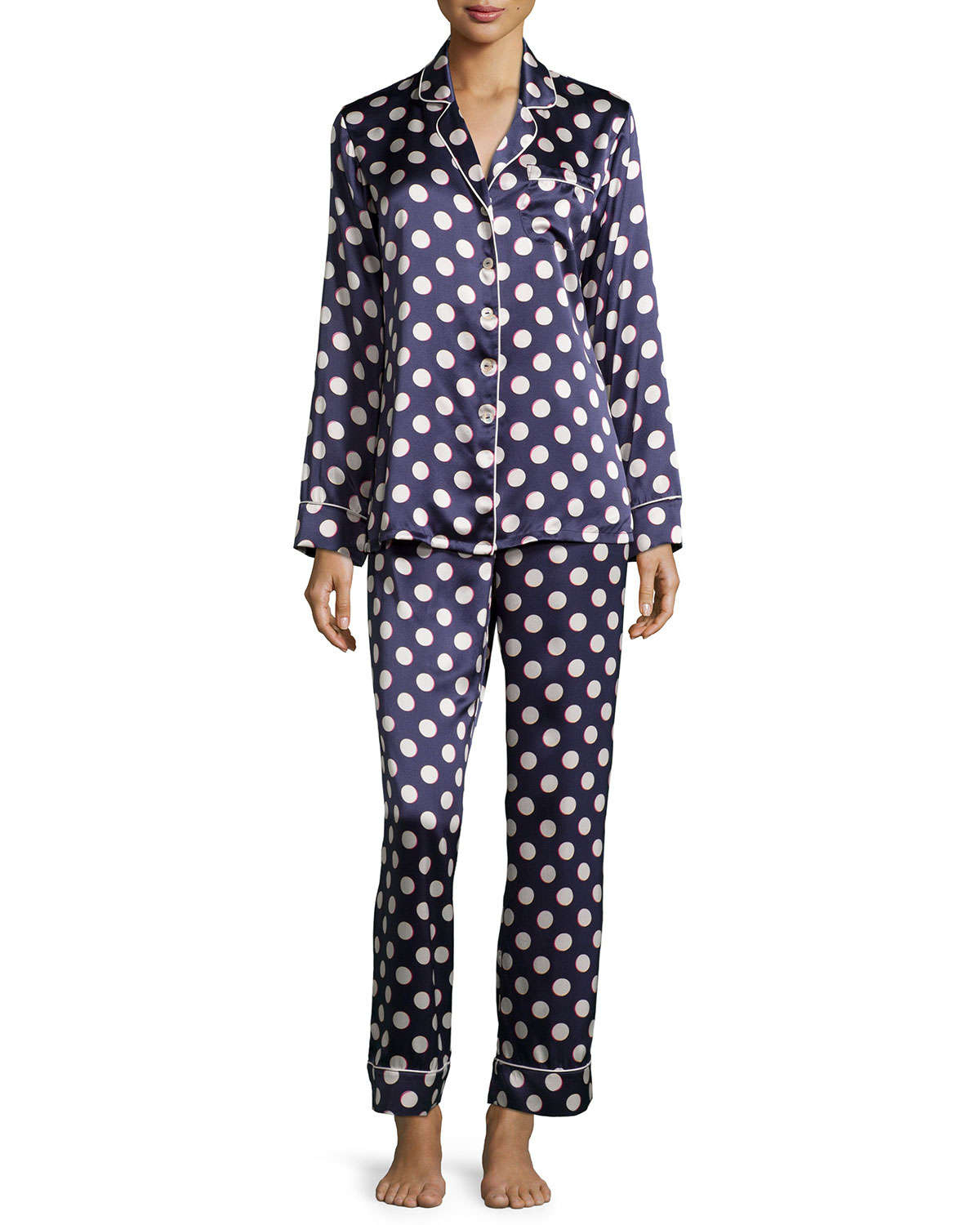Lyst - Olivia Von Halle Lila Tomoko Polka-dot Long-sleeve Pajama Set in ...