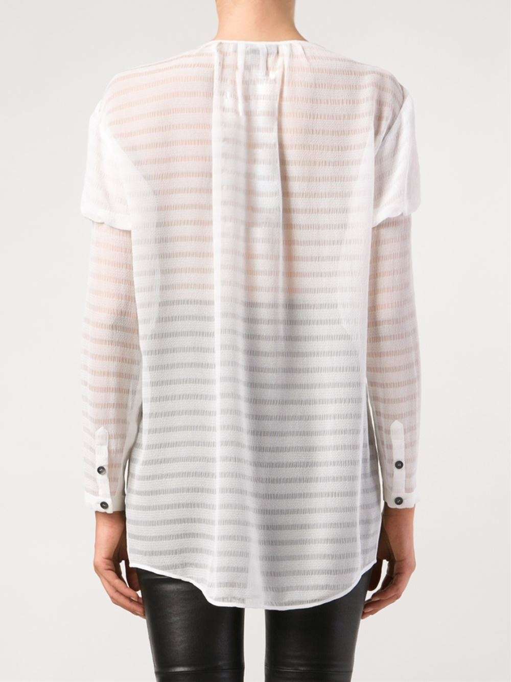 Burberry prorsum Sheer Striped Blouse in White | Lyst