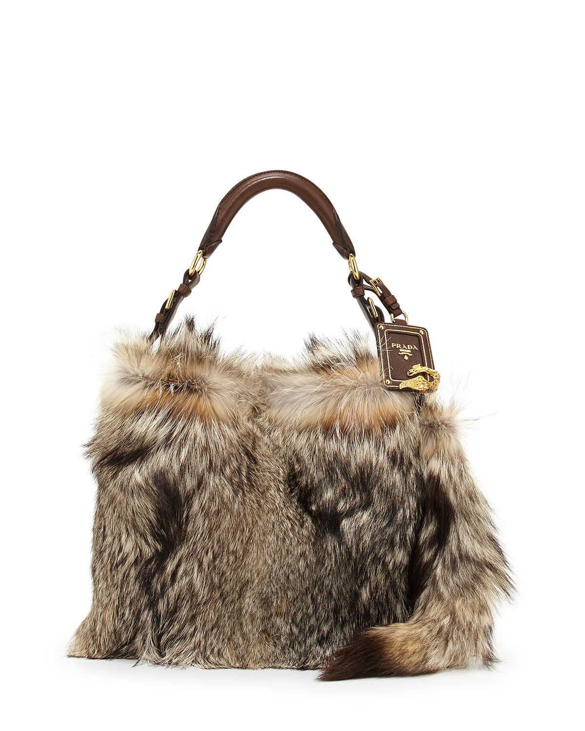 Prada Fox Fur Hobo Bag in Brown | Lyst