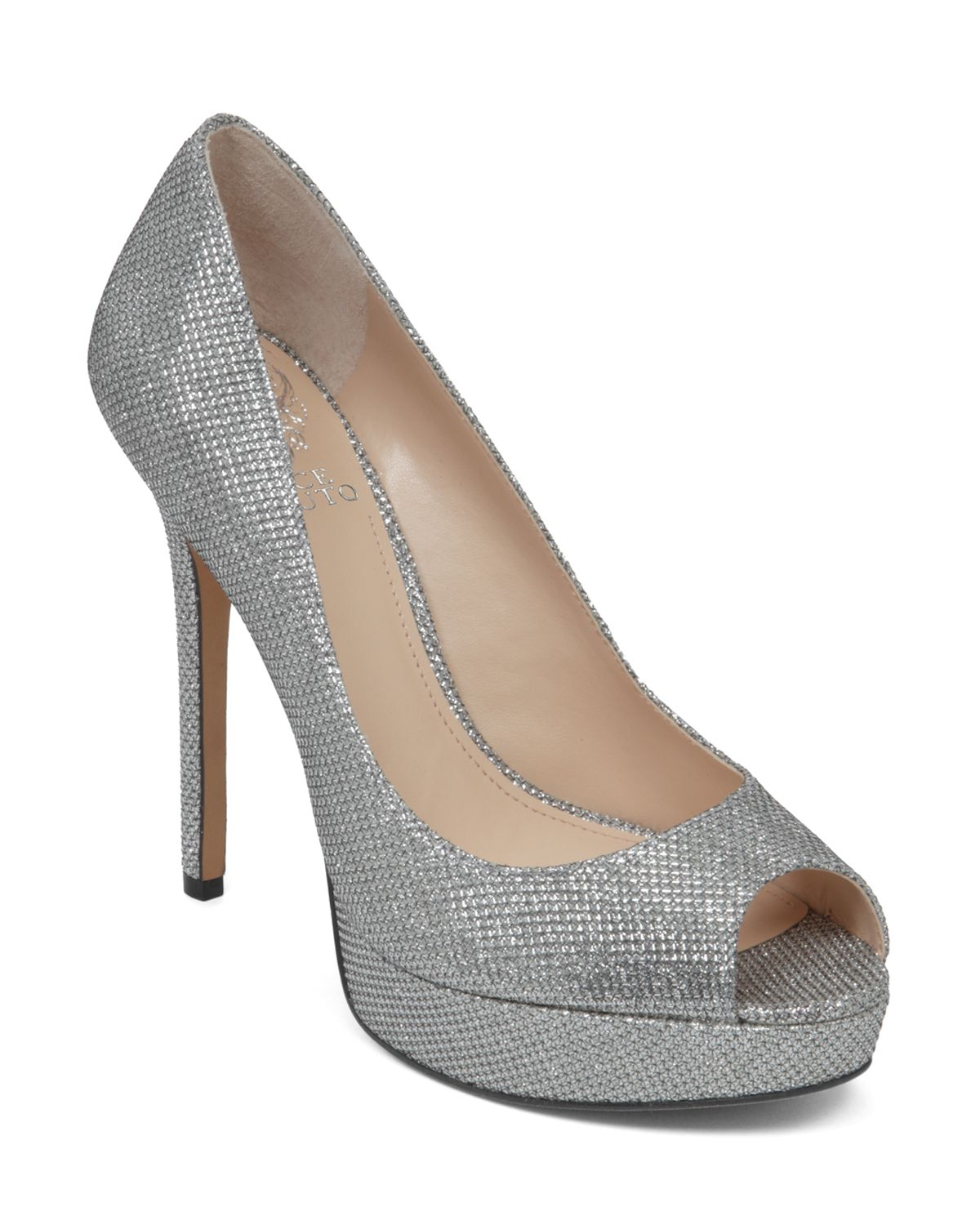 Vince Camuto Open Toe Platform Pumps - Lorim Glitter in Silver | Lyst