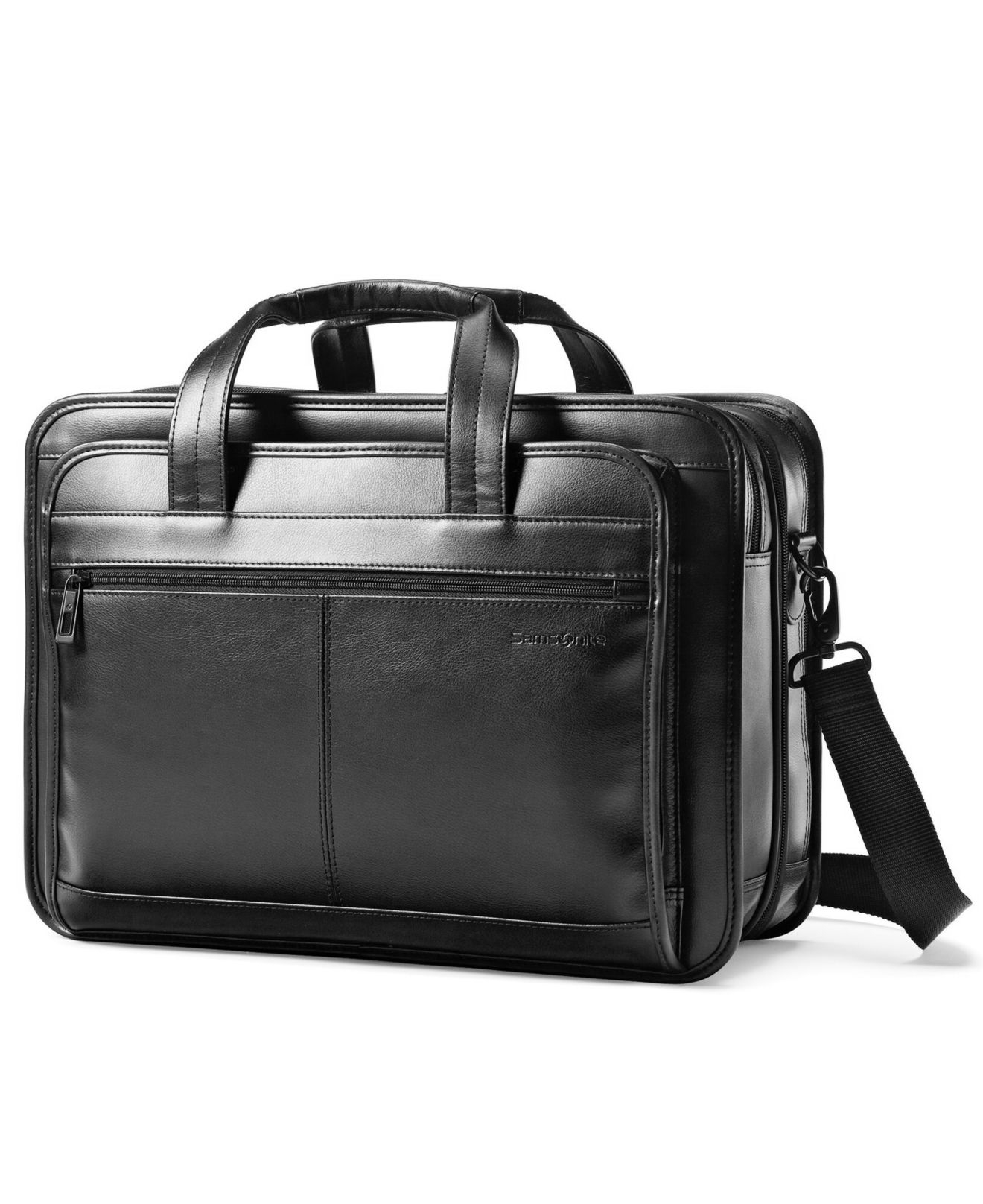Samsonite Leather Expandable Laptop Briefcase in Black for Men - Save