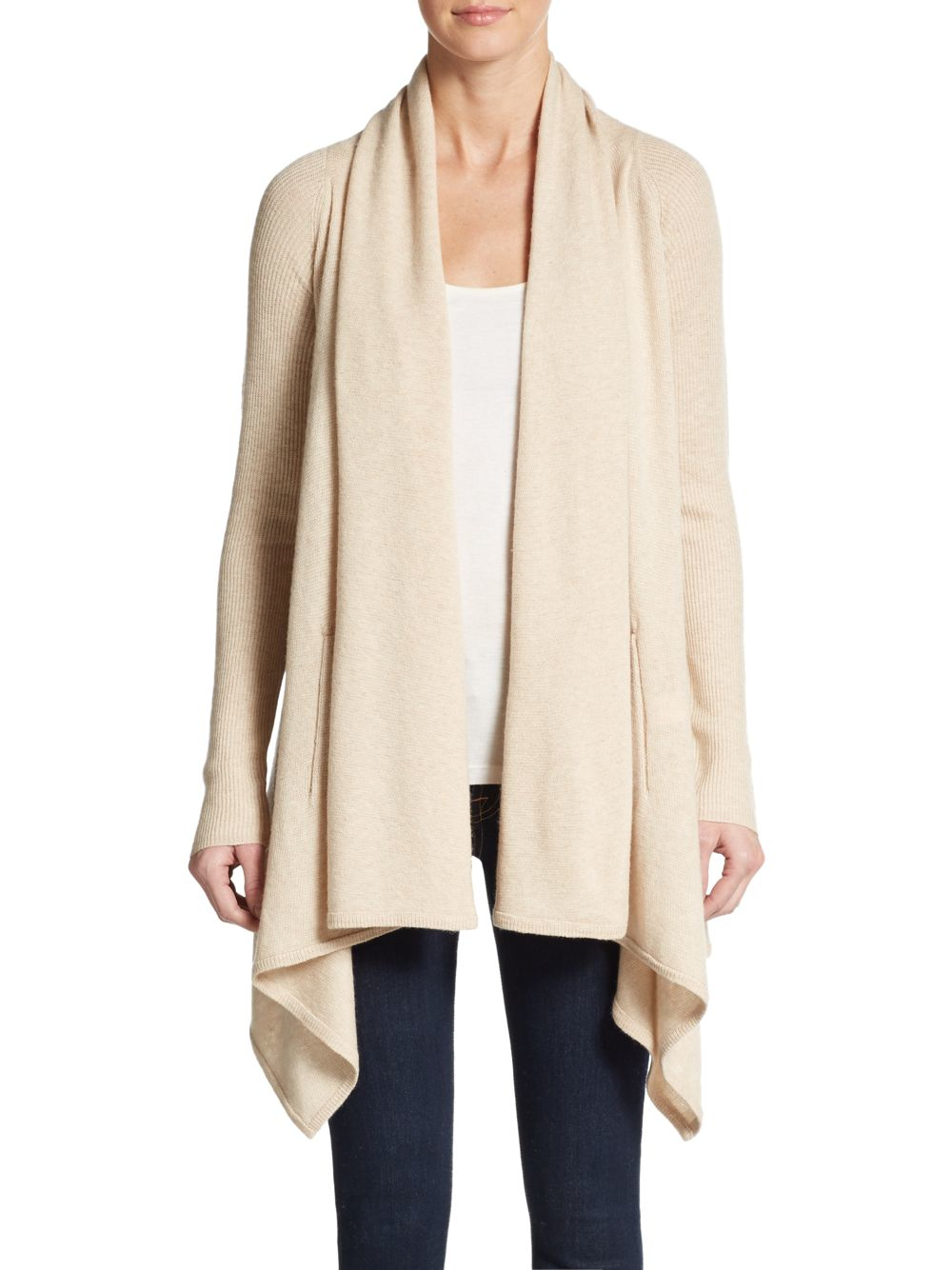 Vince Draped Wool & Cashmere Cardigan in Natural | Lyst