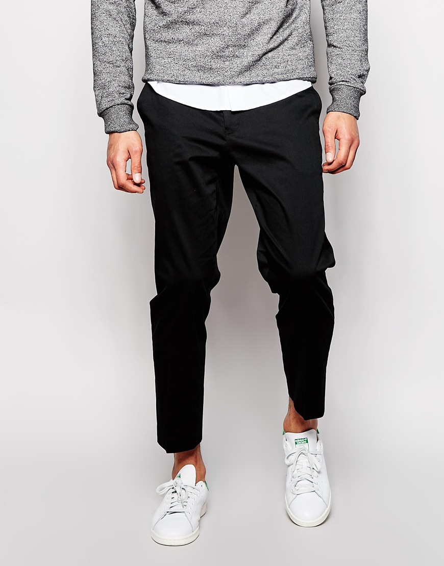 Lyst - Asos Skinny Smart Cropped Trousers In Cotton Sateen in Black for Men