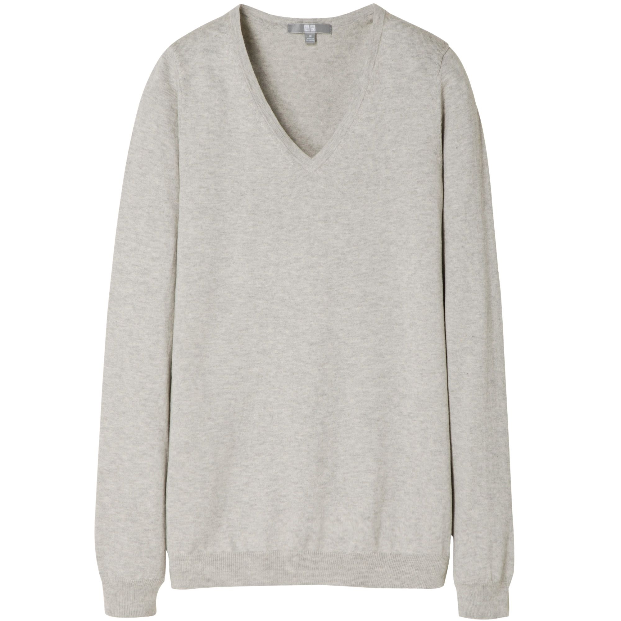 Uniqlo Cotton Cashmere V Neck Sweater in Gray | Lyst