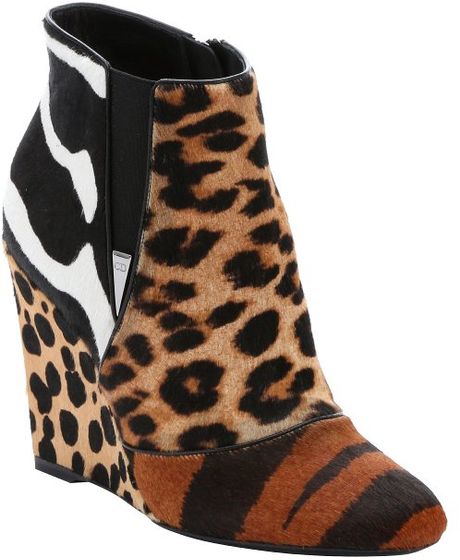 Animal Tiger And Leopard Print Calf Hair 'Delta' Wedge Ankle Booties