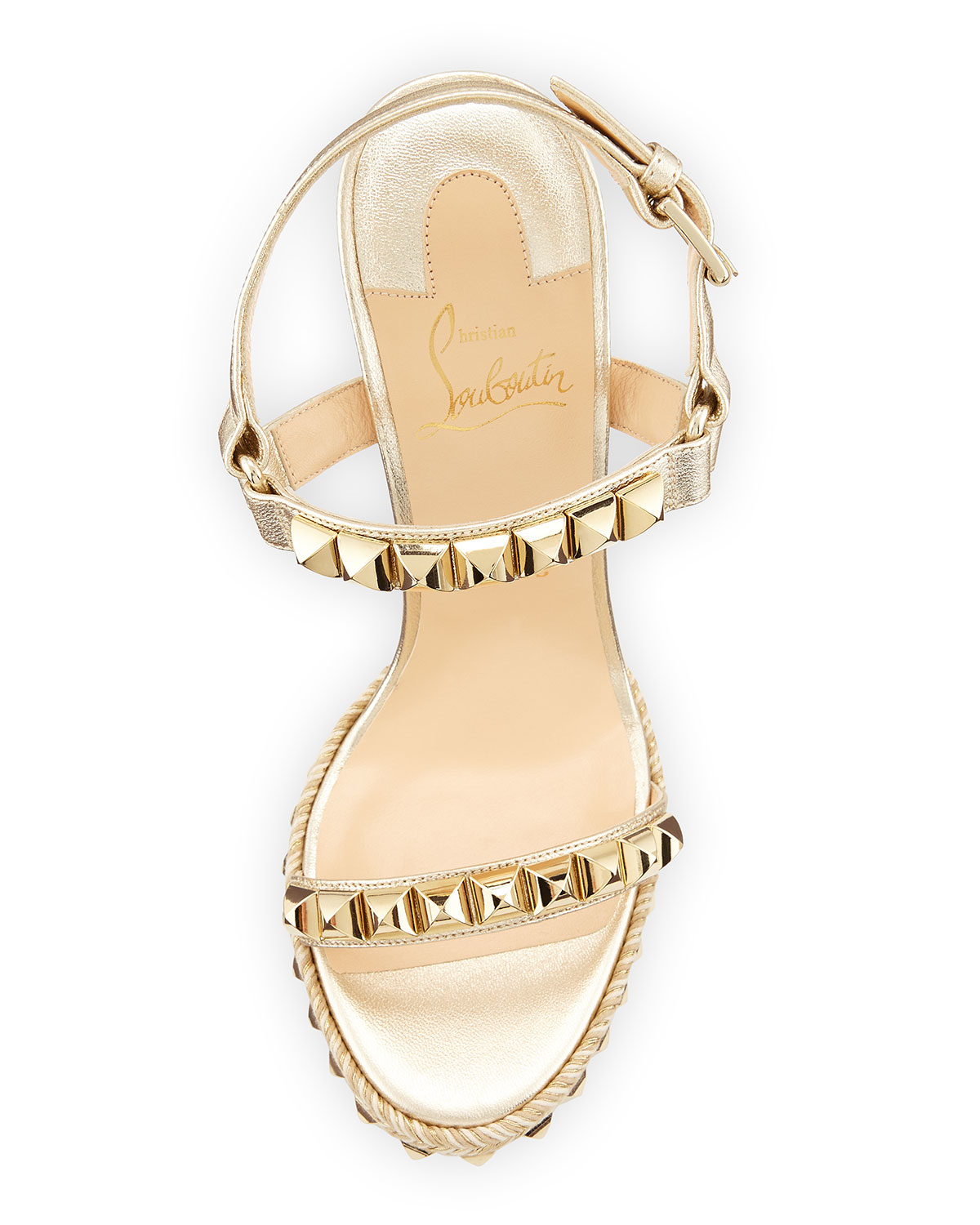 Christian louboutin Cataclou Studded-Leather Sandals in Gold ...