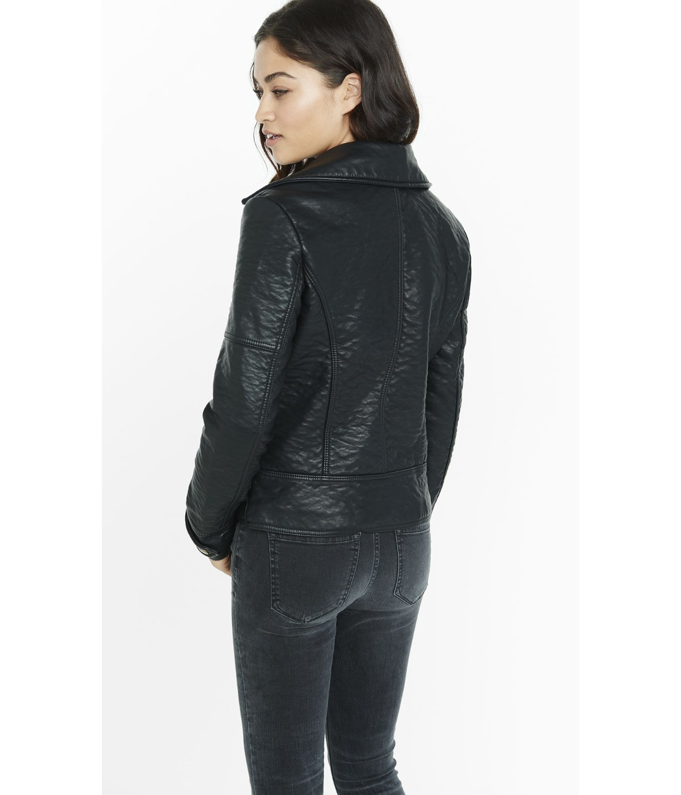 Express Removable Faux Fur Collar Biker Jacket In Black Lyst Gallery