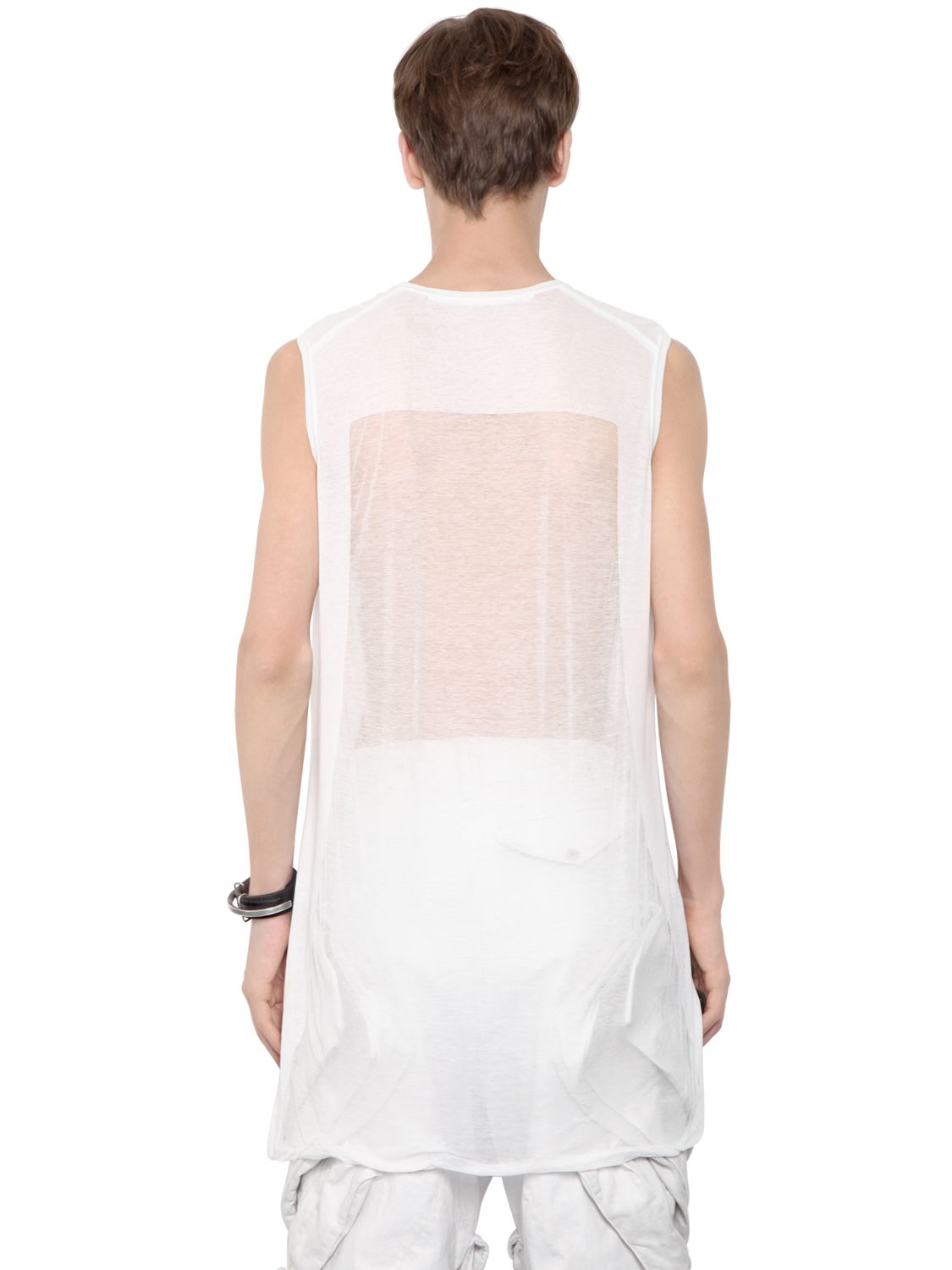 Julius Sleeveless Sheer Panels Cotton T-shirt in White for Men | Lyst