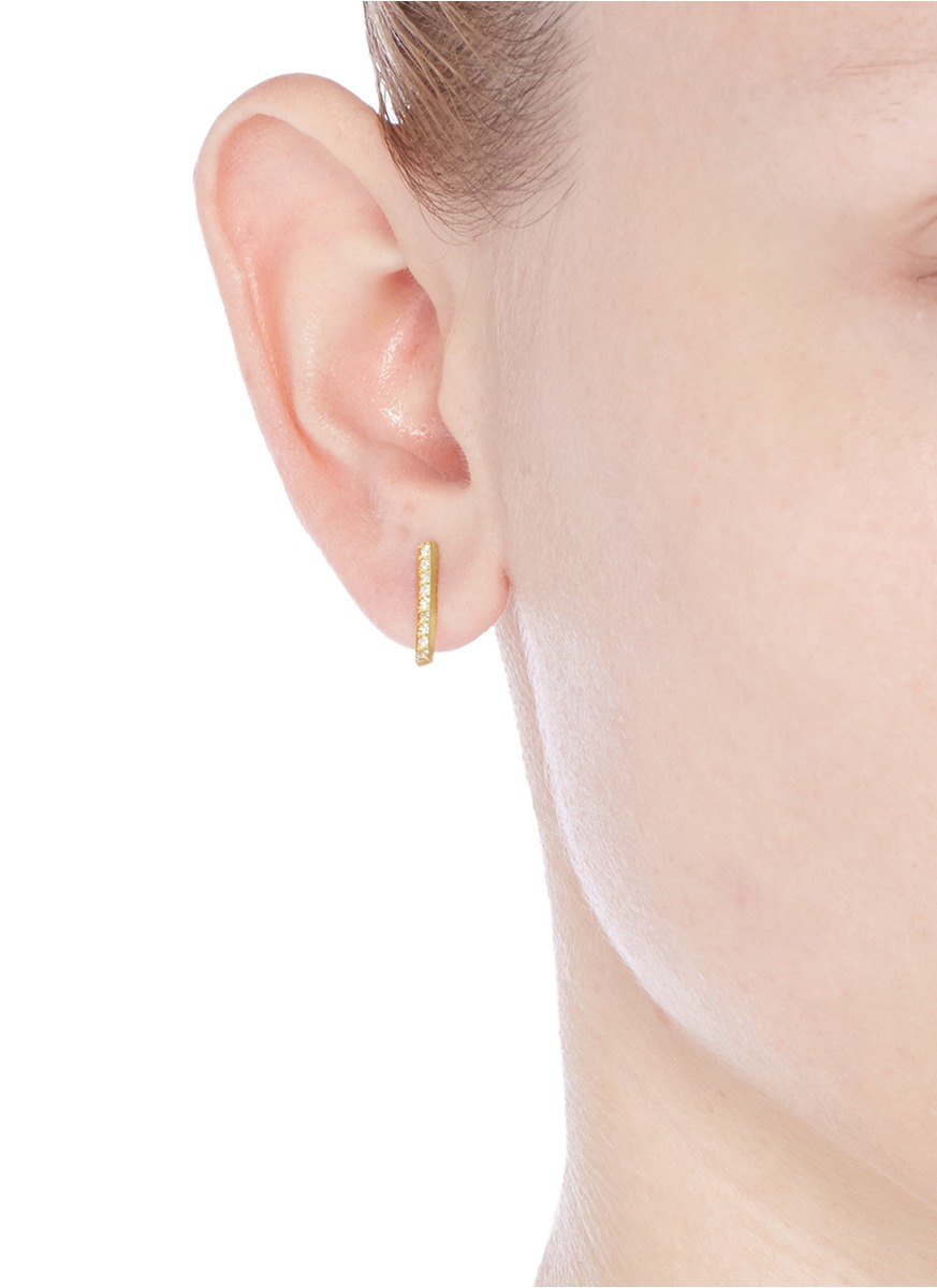 Lyst Jennifer Meyer 18k Gold Long Bar Diamond Earrings In Yellow Gallery