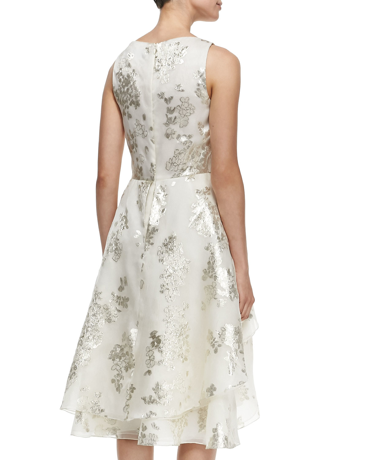 Lyst Lela Rose V Neck Tiered Metallic Fl Dress In White Gallery