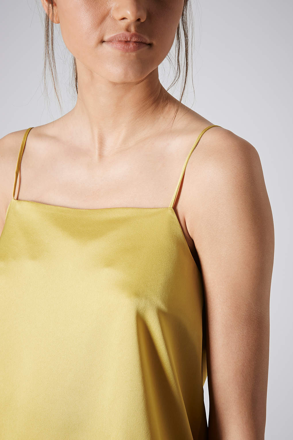 Lyst Satin Straight Neck Cami Top in Yellow