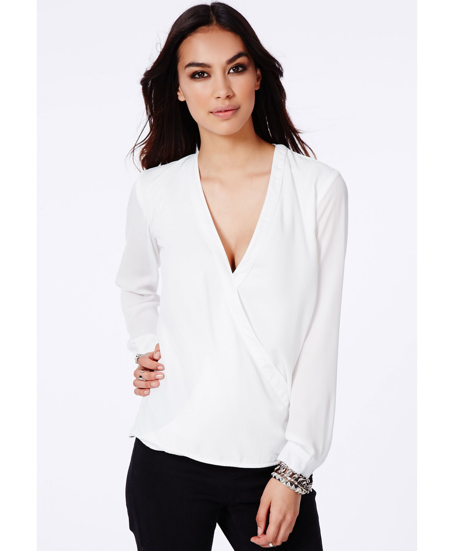 Lyst Missguided Shelli White Wrap Over Blouse in White 