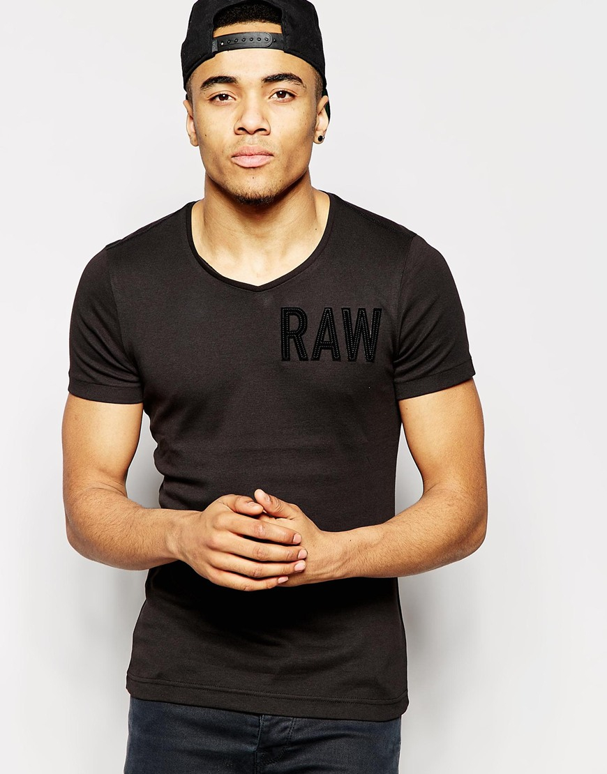 G-star raw T-Shirt Art V-Neck Raw Applique in Black for ...