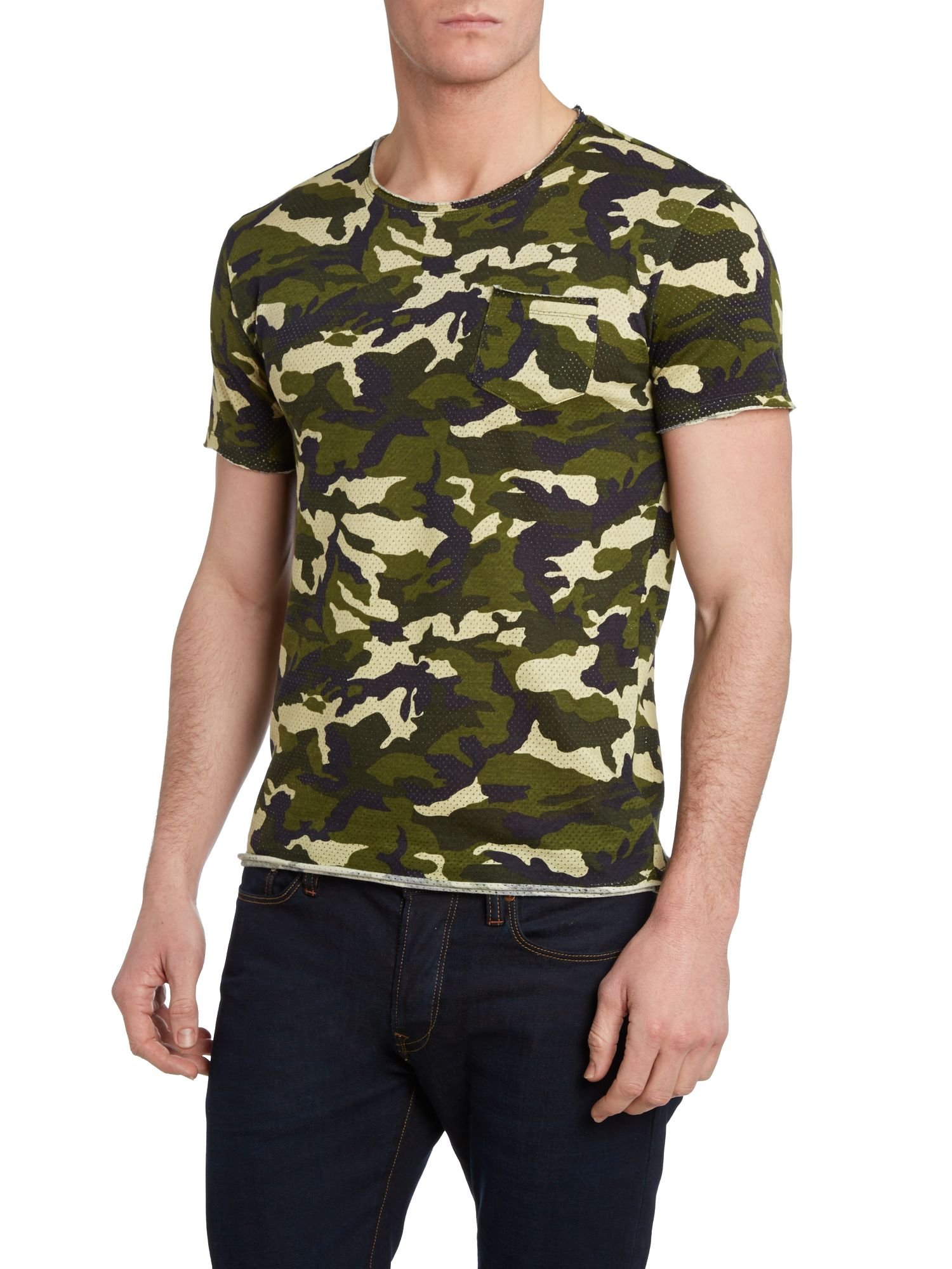Villain Perforated Camo Print T Shirt in Green for Men | Lyst