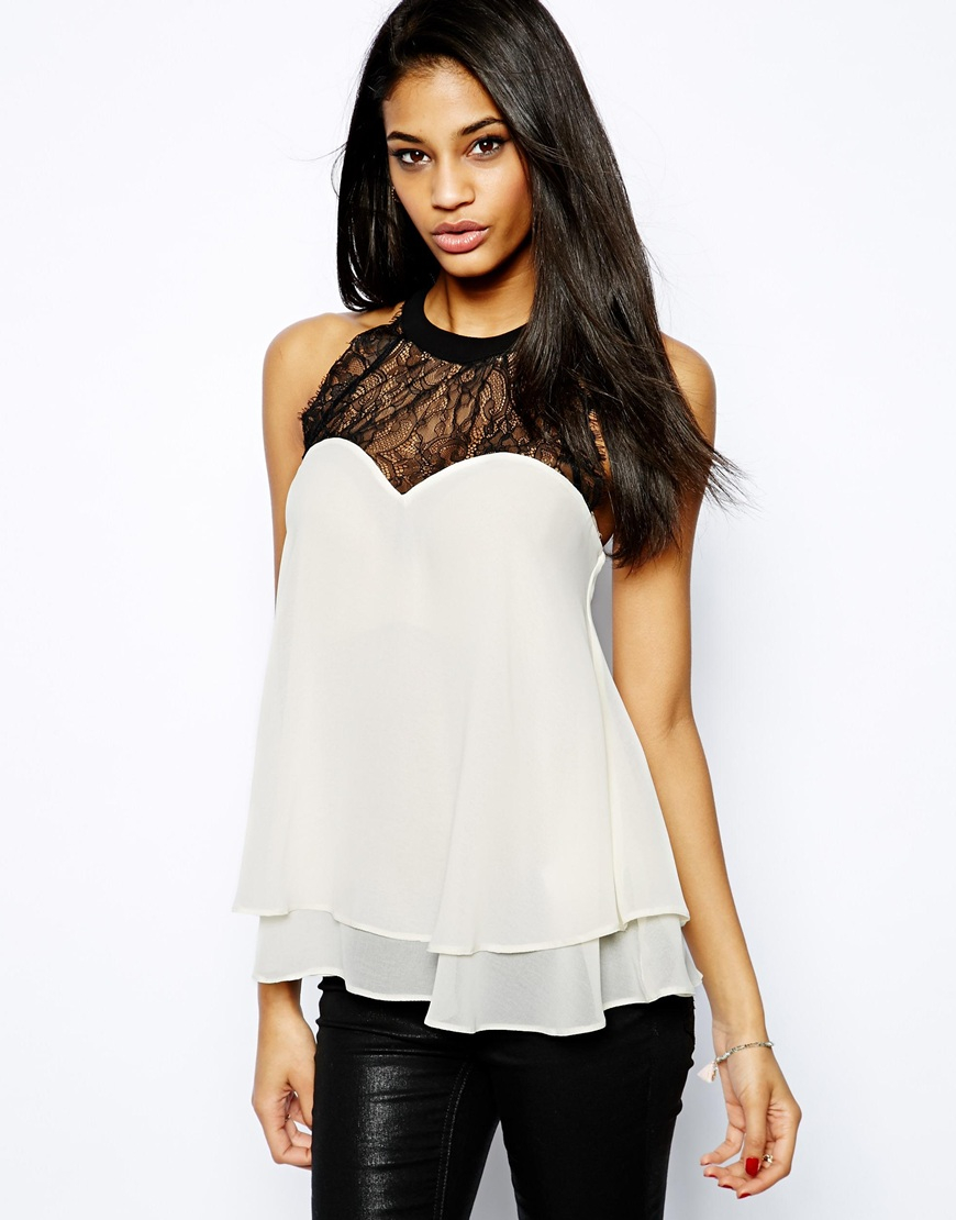 Lipsy Swing Top with High Lace Neck in Black | Lyst