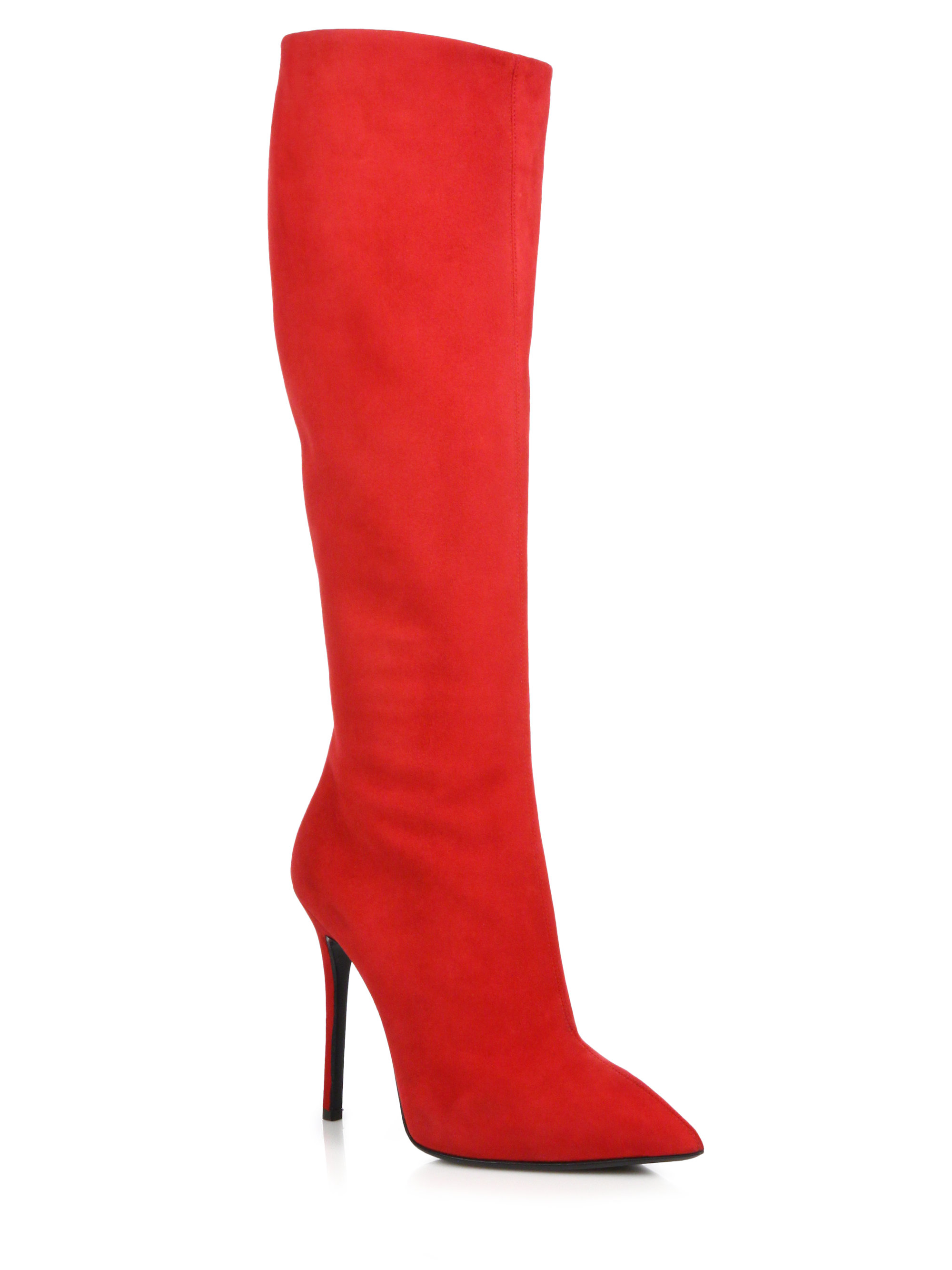 Lyst - Giuseppe Zanotti Suede Knee-high Point-toe Boots in Red
