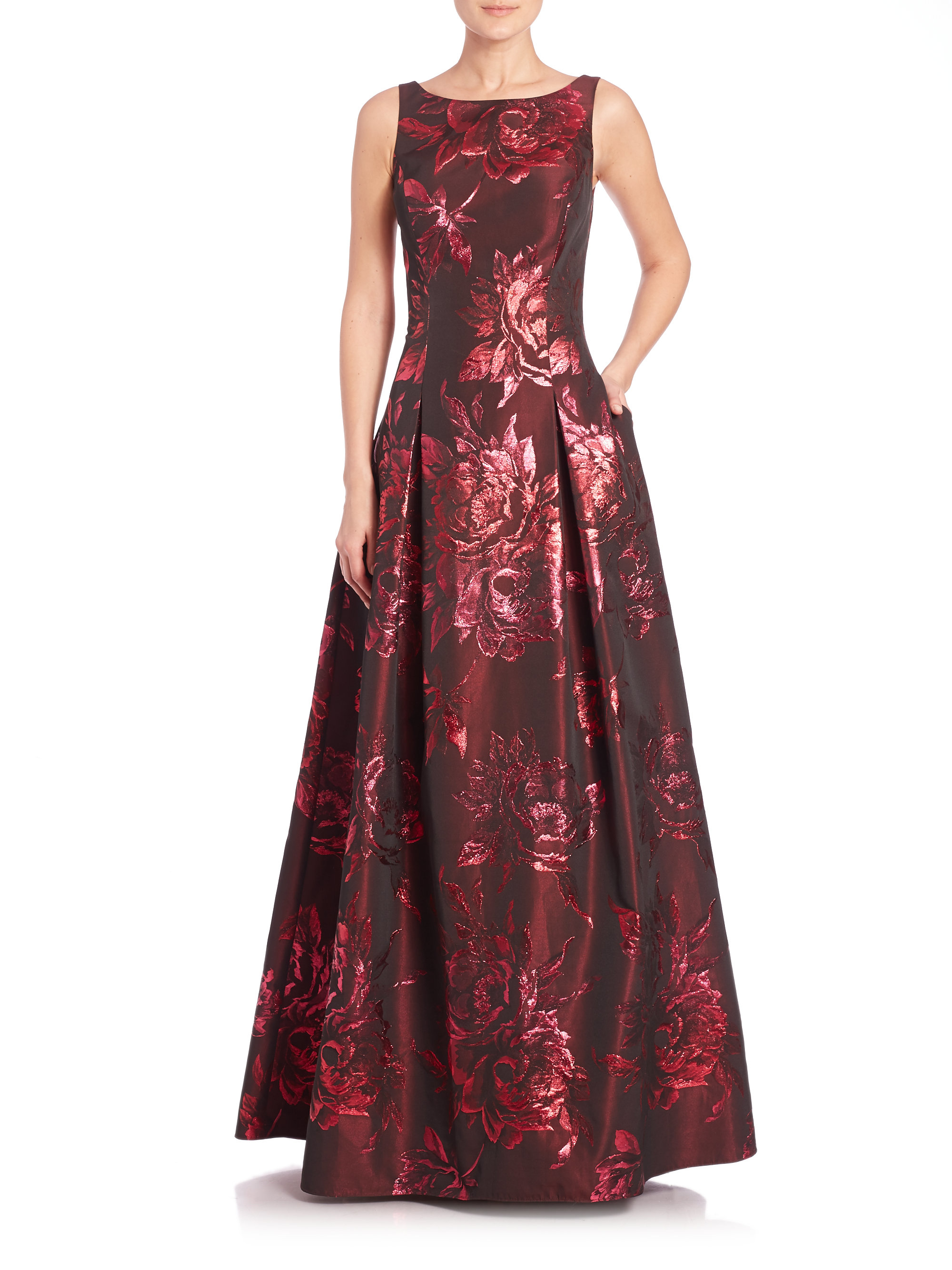 Lyst - Aidan Mattox Metallic Floral Gown in Red