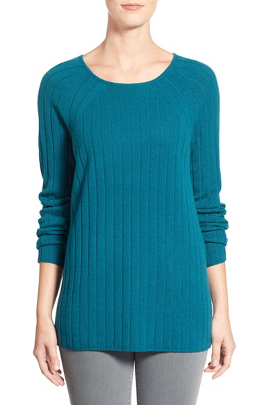 Nordstrom collection Ribbed Cashmere Sweater in Teal (TEAL DRAGONFLY ...
