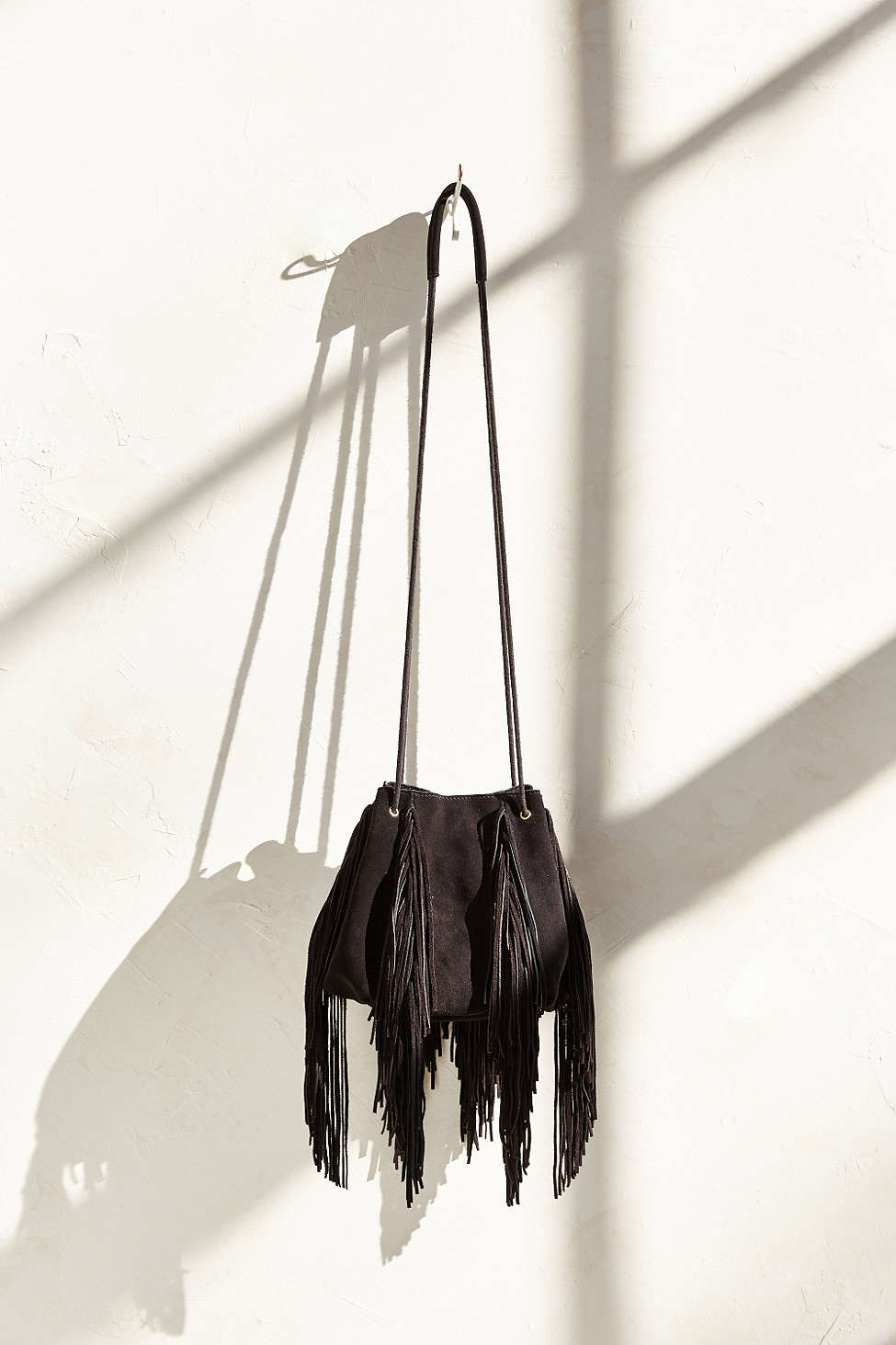 Ecote Suede Fringe Bucket Bag In Black Lyst