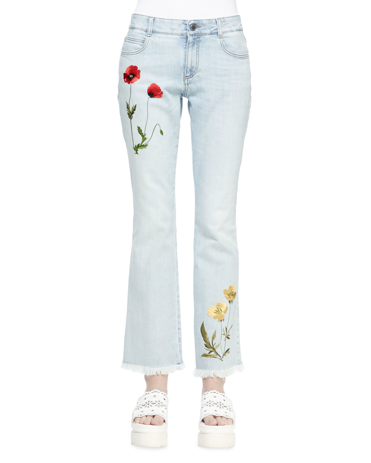 blue jeans with white flowers