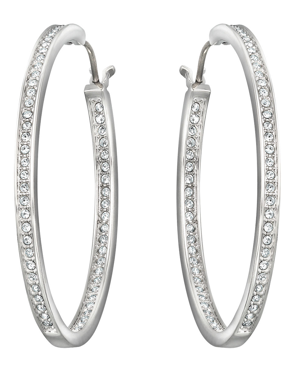 Swarovski Ready Silver Tone Oval Crystal Hoop Earrings Lyst Gallery
