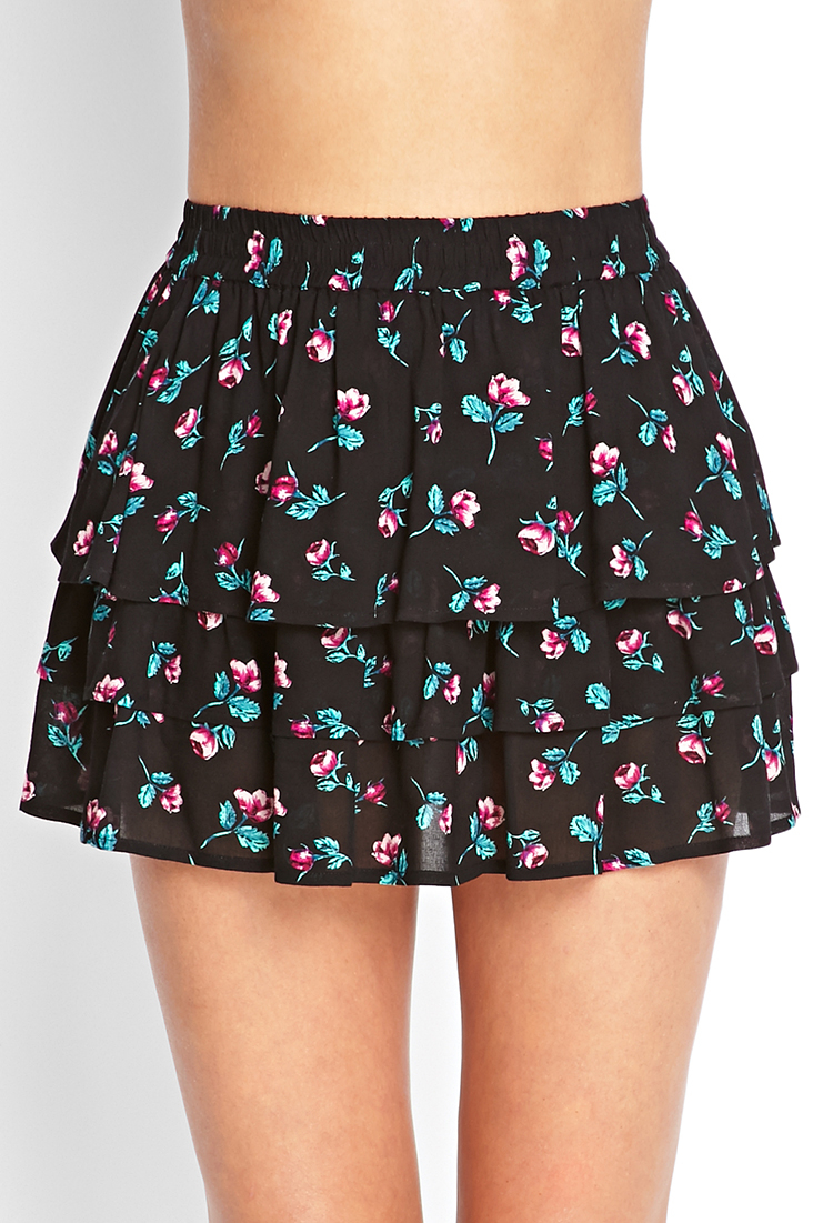 Lyst - Forever 21 Tiered Floral Mini Skirt in Pink