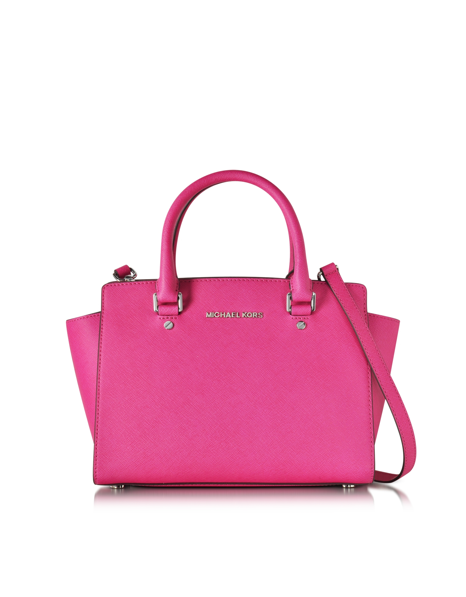 raspberry leather handbag