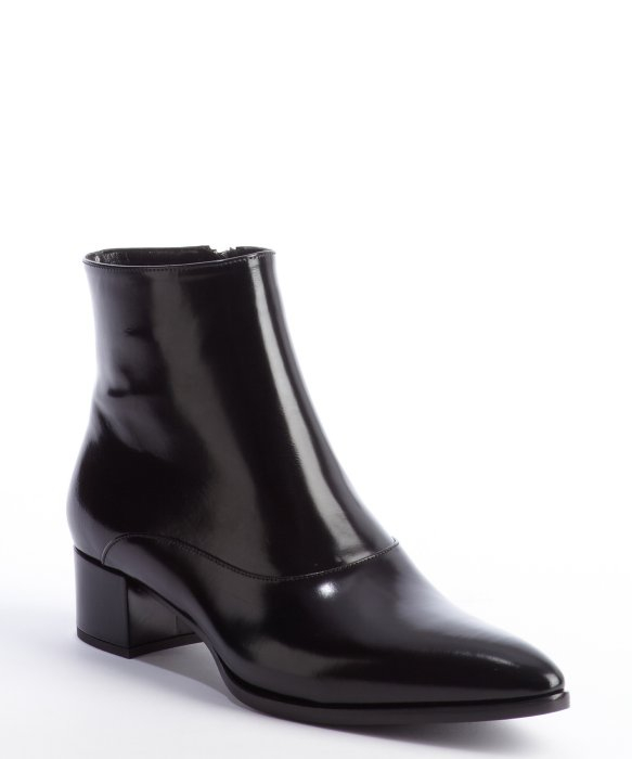 Prada Shined Leather Pointed Toe Ankle Boots in Black | Lyst