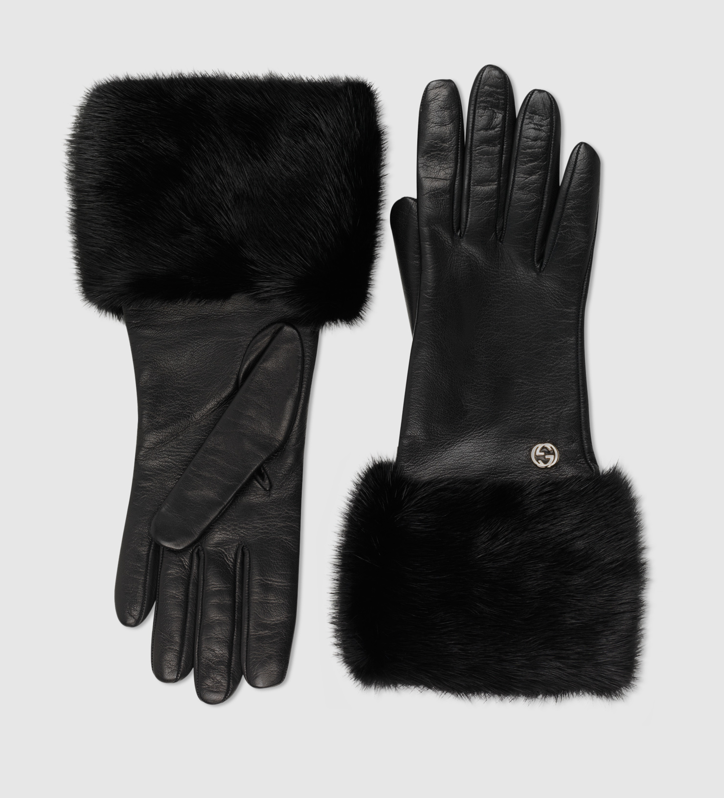 Lyst Gucci Women's Black Leather And Mink Gloves in Black for Men