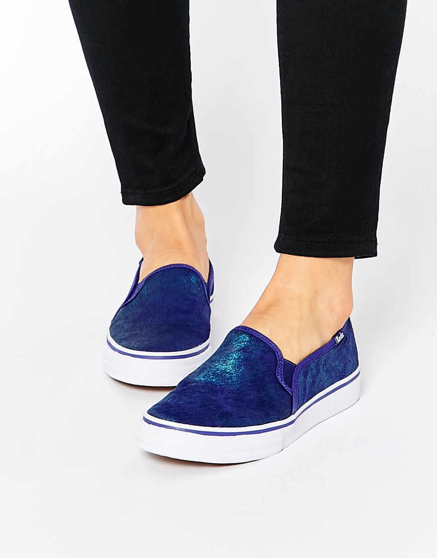 Lyst - Keds Metallic Blue Dusted Slip On Sneakers in Blue