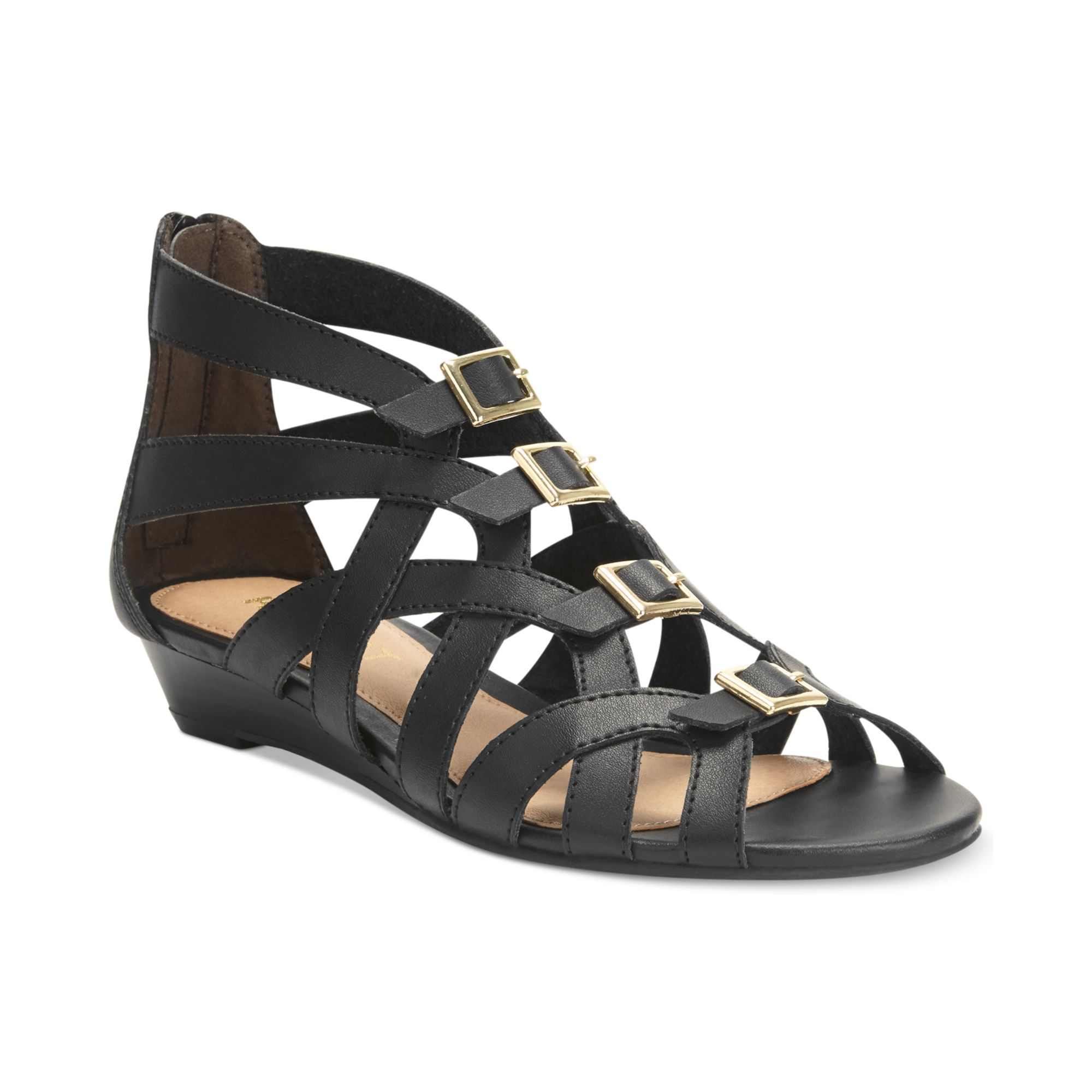 Report Annalise Buckle Wedge Sandals in Black | Lyst