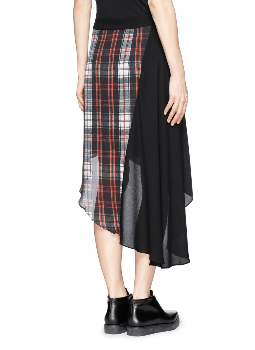 Lyst - Mcq Tartan Panel Asymmetric Silk Skirt