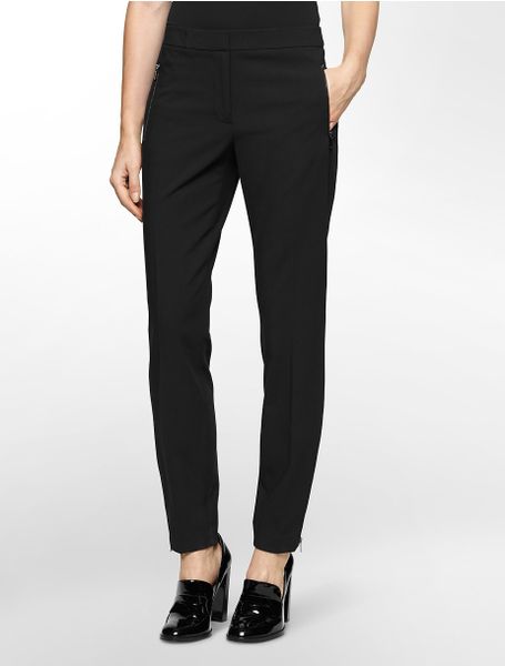 Calvin Klein | Black White Label Straight Fit Luxe Side Zip Pants | Lyst