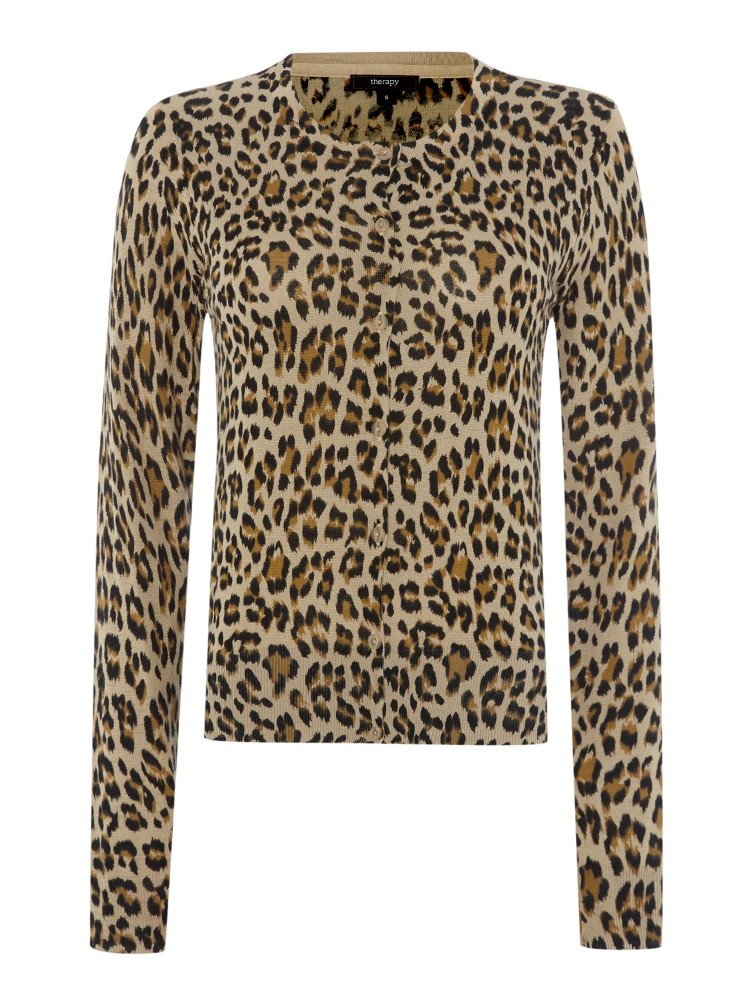 Therapy Leopard Print Crew Cardigan in Animal (Neutral) | Lyst