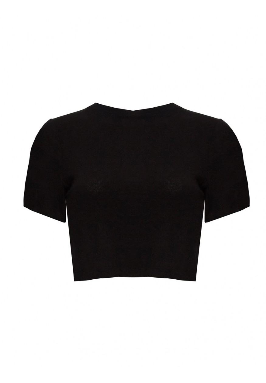 Alice + olivia Short Sleeve Crew Neck Crop Top in Black | Lyst