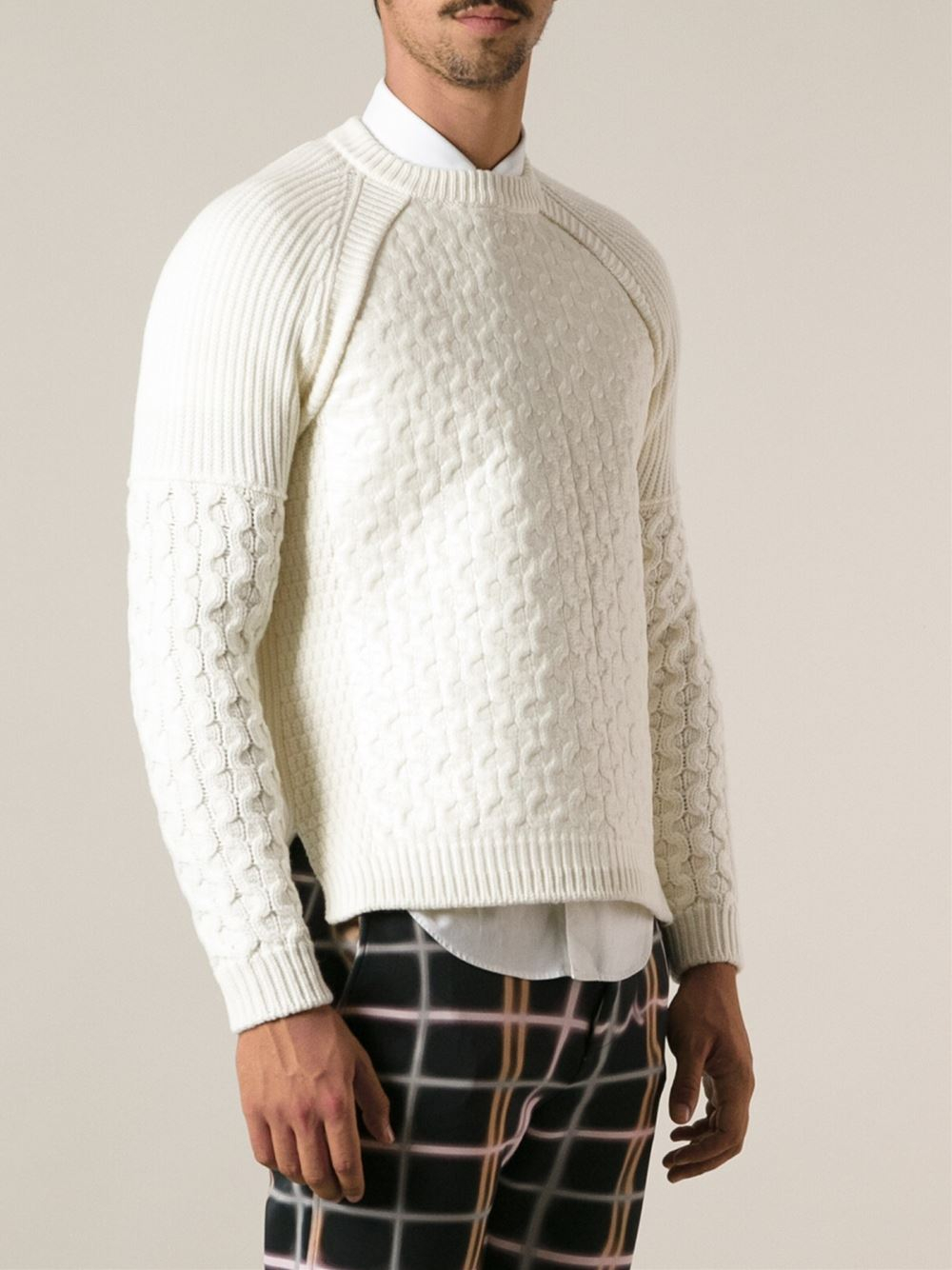 Lyst - Kenzo Cable Knit And Ribbed Panel Sweater in White for Men