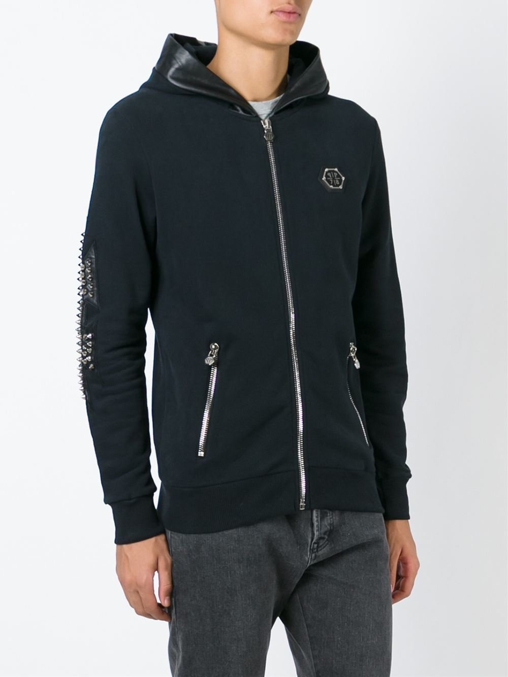 Philipp plein Stud Detailing Hoodie in Black for Men | Lyst