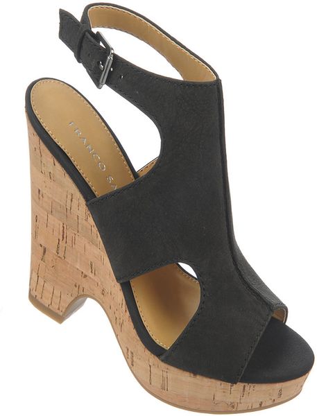 Franco Sarto Glamour Gobi Leather Wedge Sandals in Black (Black Leather ...