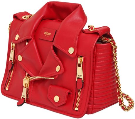 Moschino Biker Jacket Nappa Leather Shoulder Bag in Red | Lyst