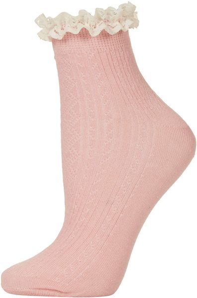 Topshop Lace Trim Ankle Socks in Pink | Lyst