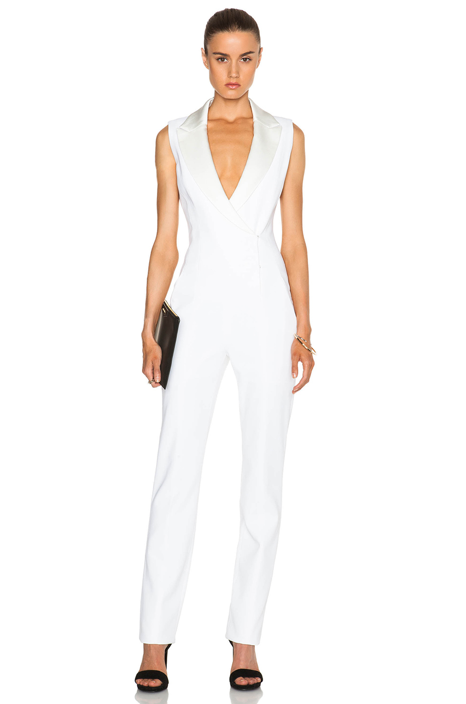 Mugler Fitted Cady & Draped Satin Jumpsuit in White | Lyst