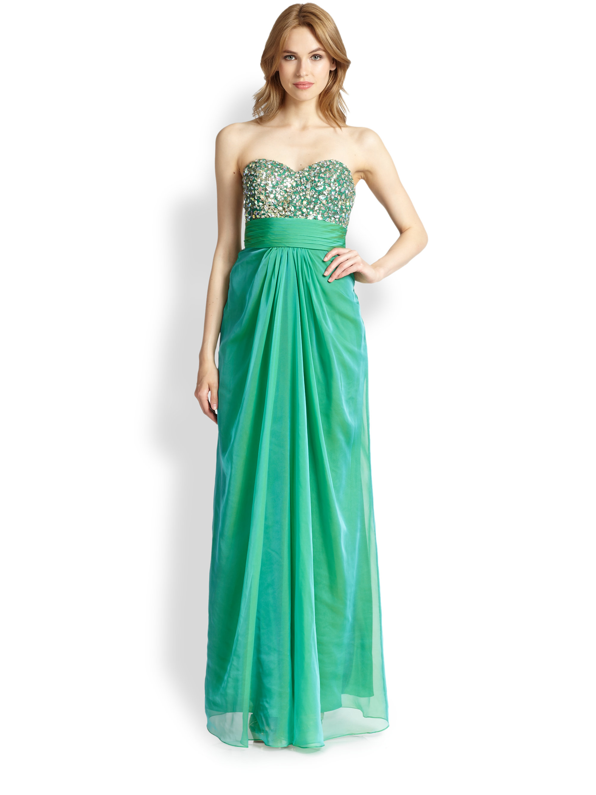 strapless silk gown