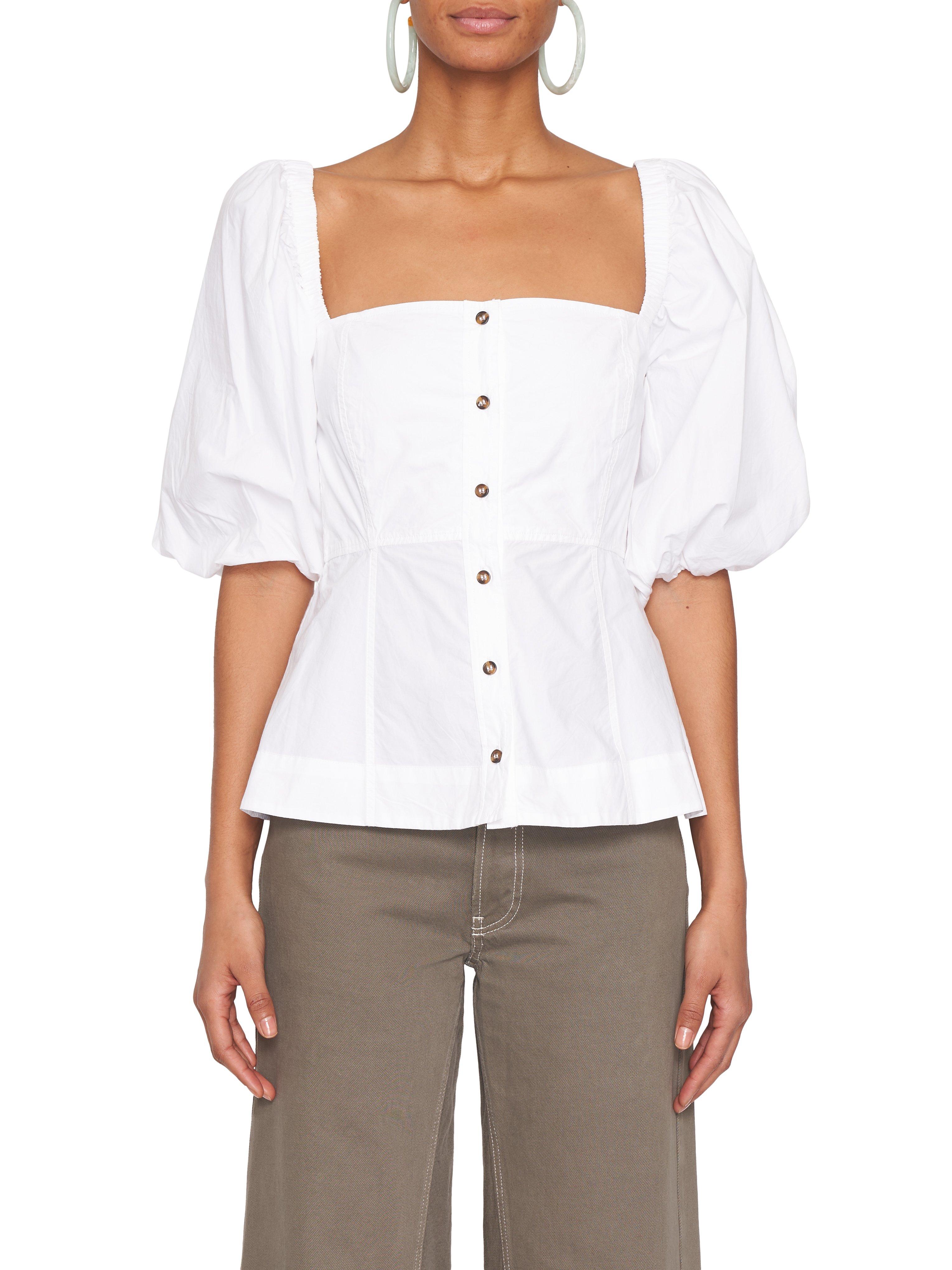 ganni cotton poplin wrap shirt