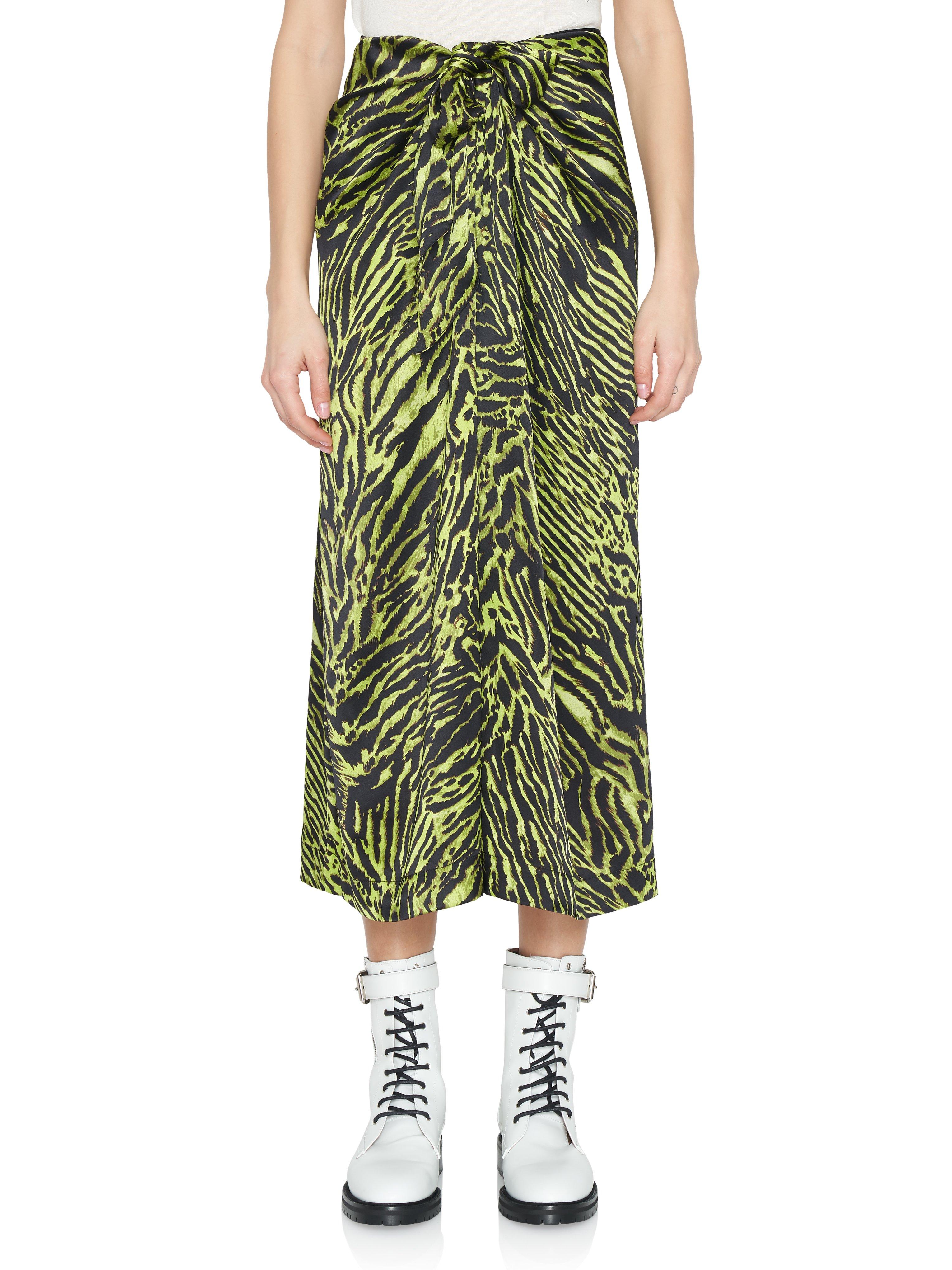 Ganni Tiger-print Stretch-silk Skirt in Green - Lyst